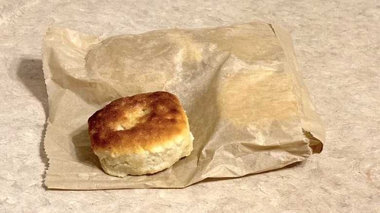 Cracker Barrel biscuit on paper bag