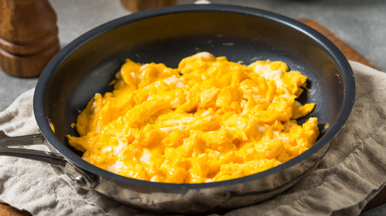 Scrambled eggs in a pan