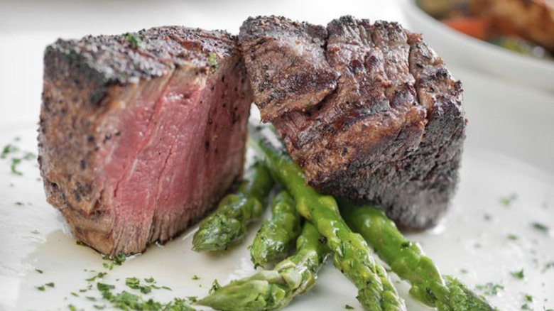 two filet medallions with asparagus at Shanahan's Steakhouse in Denver, Colorado