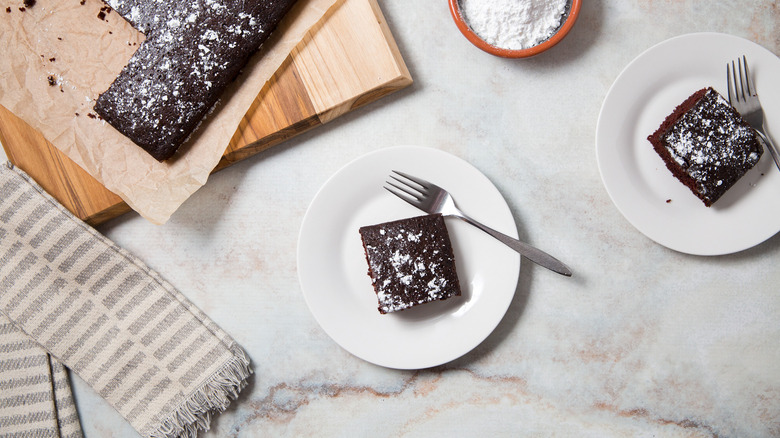 chocolate cake served on table