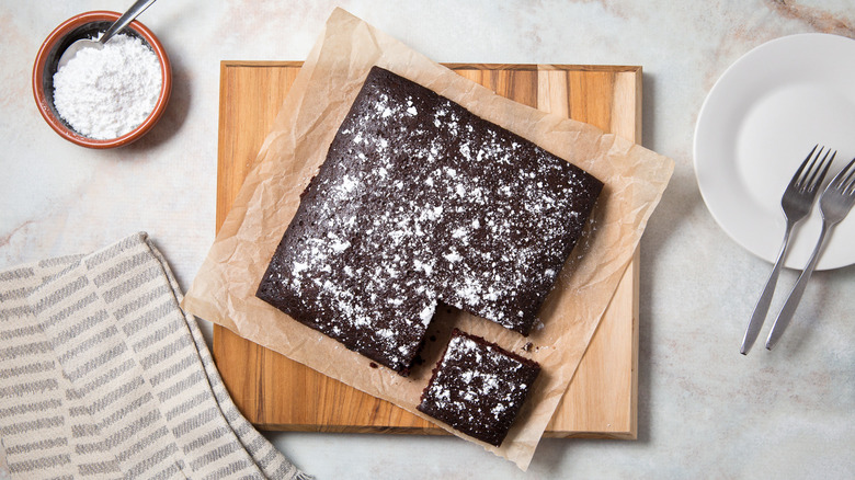 chocolate cake served on table