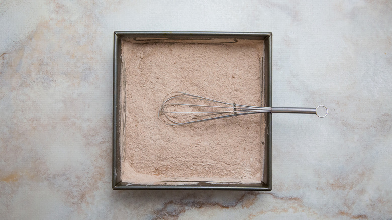 flour mixture in baking pan