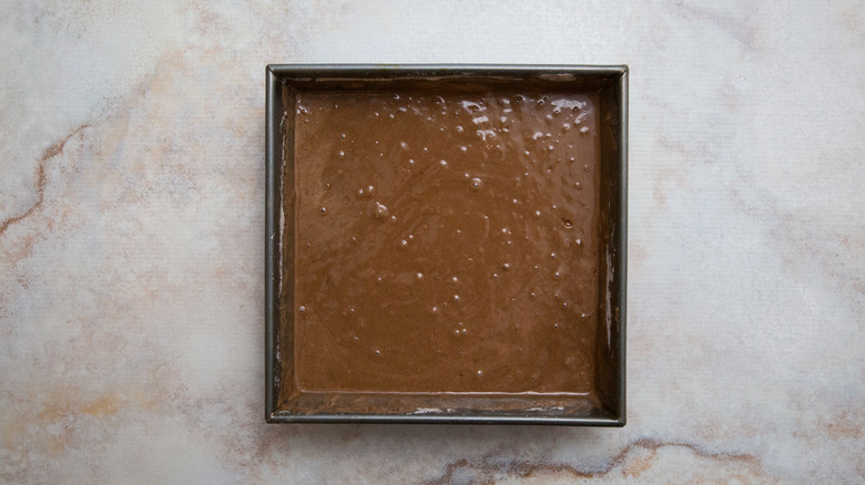 cake batter in baking pan