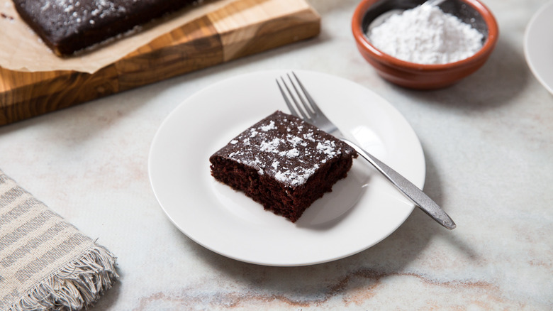 chocolate cake served on table