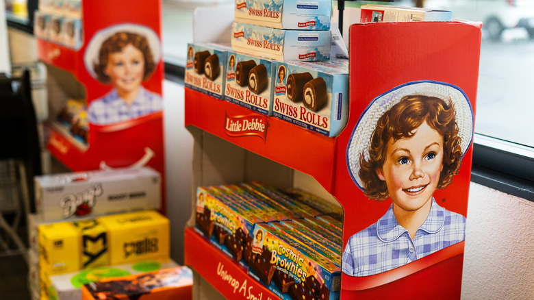 A display of Little Debbie snacks at a grocery store