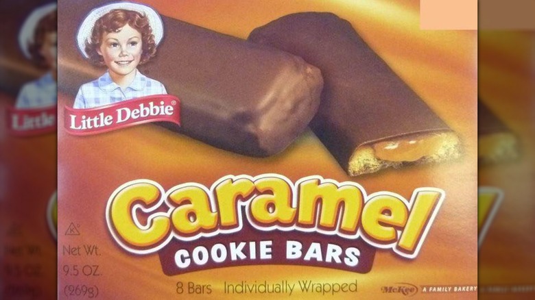 The front packaging of Little Debbie Caramel Cookie Bars