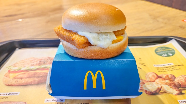McDonald's Filet-O-Fish sandwich on top of a box