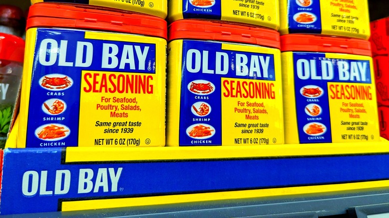 Containers of Old Bay seasoning on display