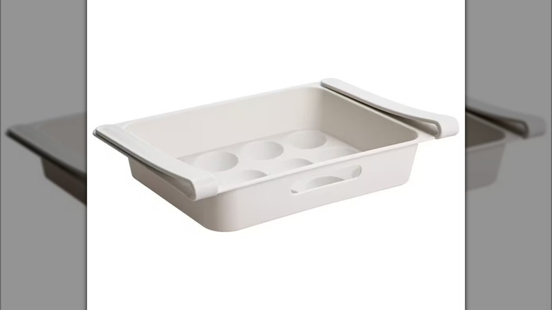 White egg holder from Dollar Tree on white background