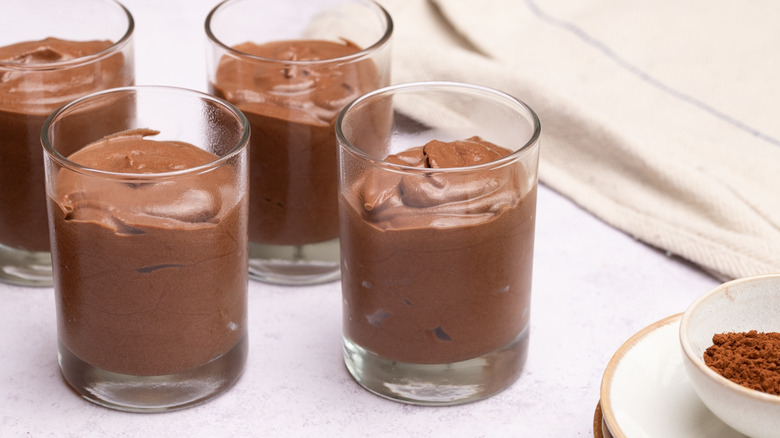 Chocolate mousse in clear cups