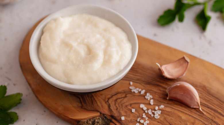 Dish of garlic toum