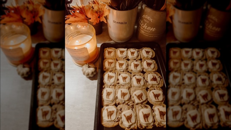 Tray of Halloween cookies with candle