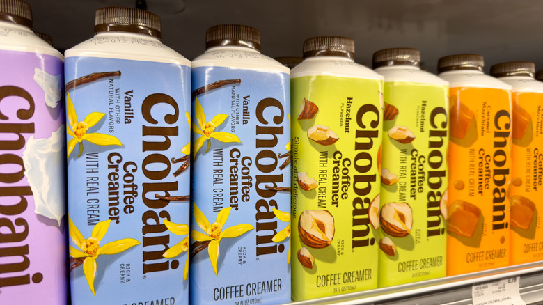 Lineup of Chobani coffee creamers
