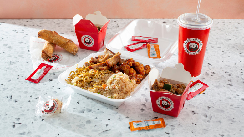 Panda Express food in to-go containers on counter