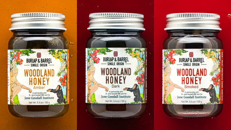 Three varieties of Woodland Honey in a row