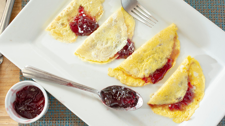 Jelly omelets on plate