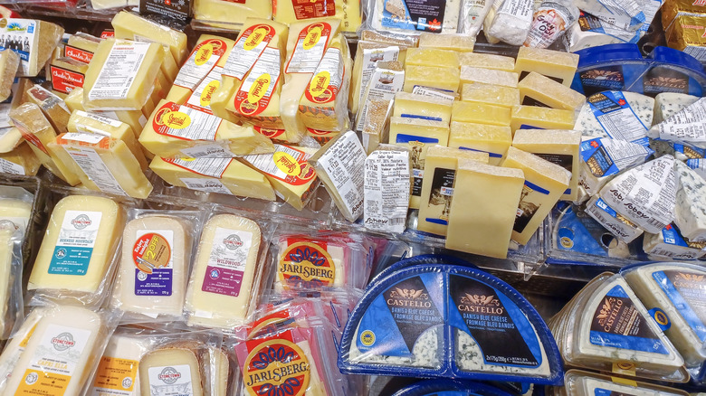 Overhead view of cheese department at the grocery store