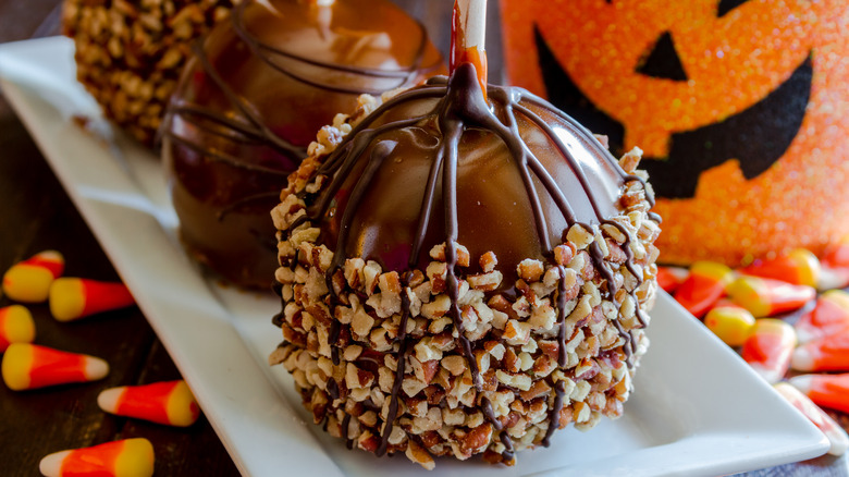Halloween candy apples on plate