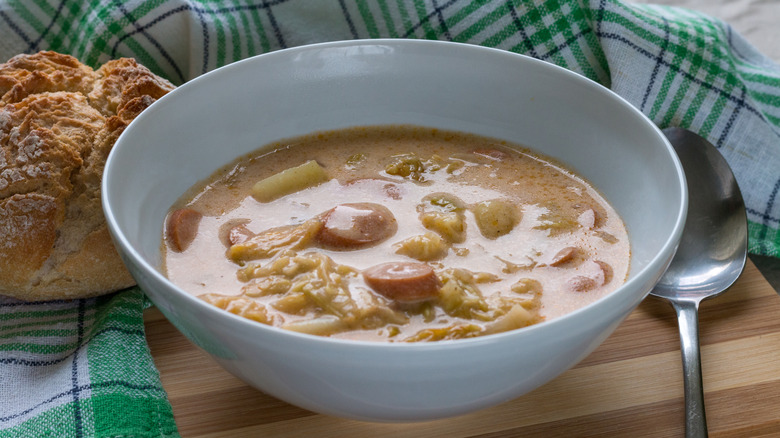Bowl of soup with bread