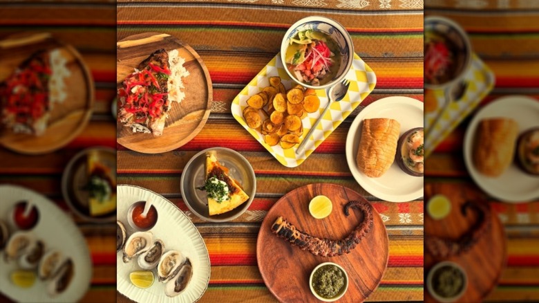 Plates of ceviche and other Ecuadorian dishes from Chanco King