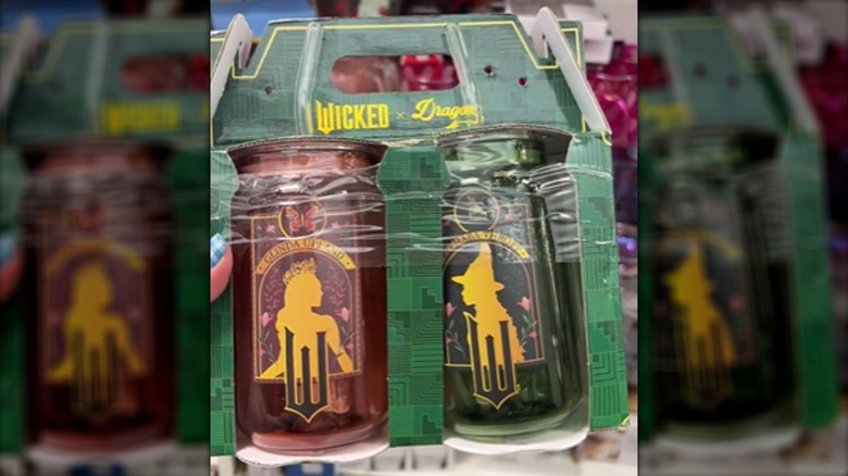 Someone holding a two-pack of "Wicked" inspired drinkware from Homegoods