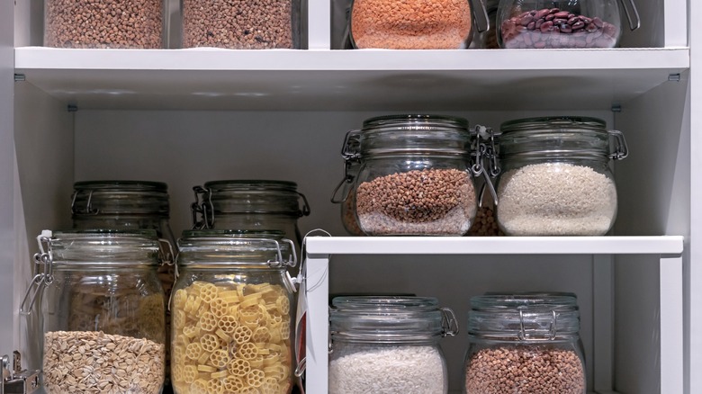 inside a cabinet with shelves