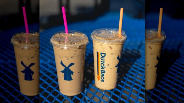 Dutch Bros iced protein drinks on blue table