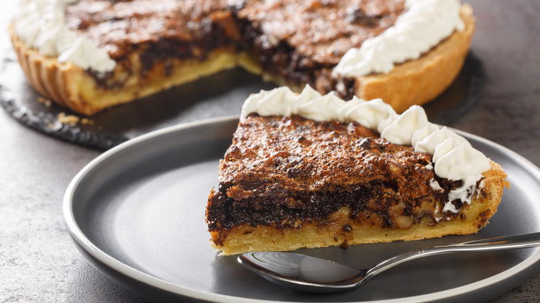 Kentucky sawdust pie sliced with spoon