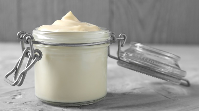 Homemade mayonnaise in a jar
