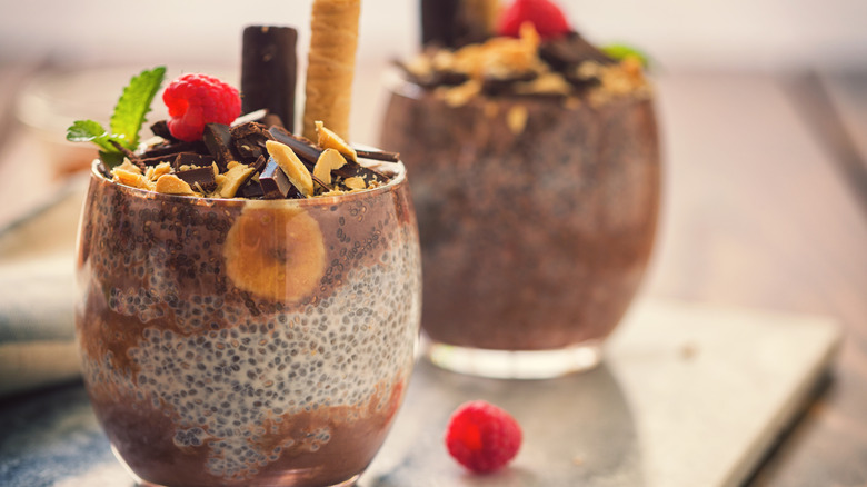 Chia pudding with bananas and chocolate