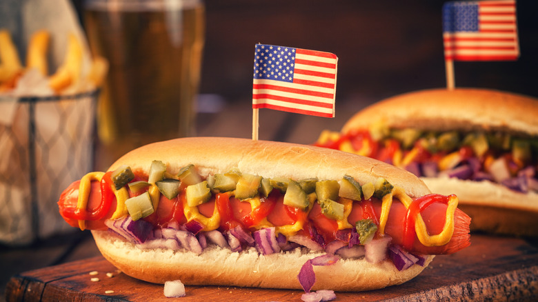 Hot dogs with American flags
