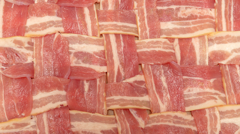 Raw bacon woven into lattice