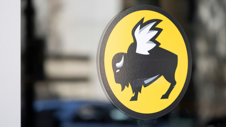 Buffalo Wild Wings logo on a glass restaurant door