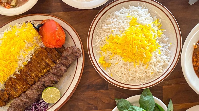 table of Persian dishes from Persepolis Grill