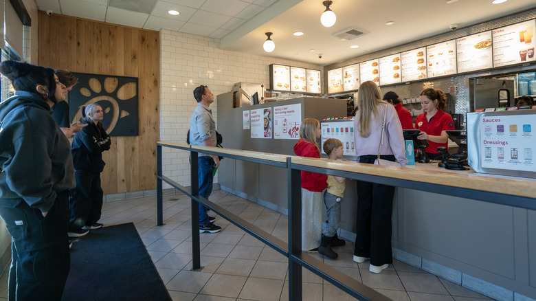 Interior of a non-crowded Chick-fil-A restaurant