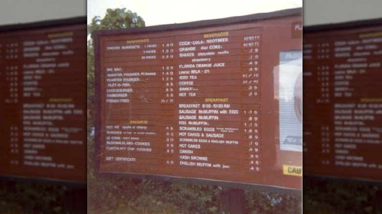 A McDonald's drive-thru menu from the 1980s