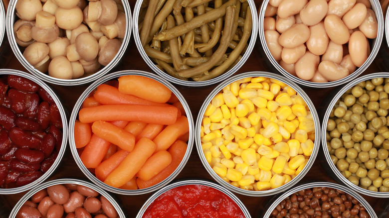 canned vegetables packed into cans