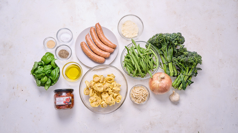 Ingredients for tortellini and sausage bake