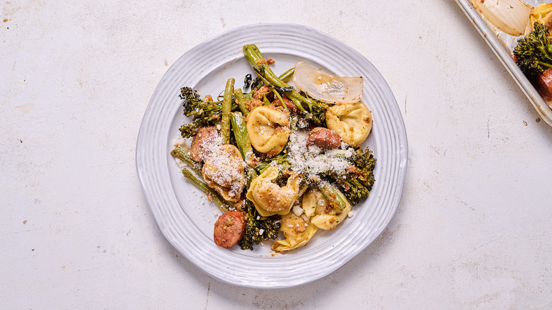 roasted sausage and vegetables on a plate