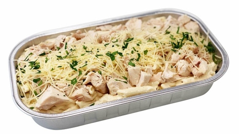 Kirkland Signature Chicken Alfredo with Penne Pasta on white background