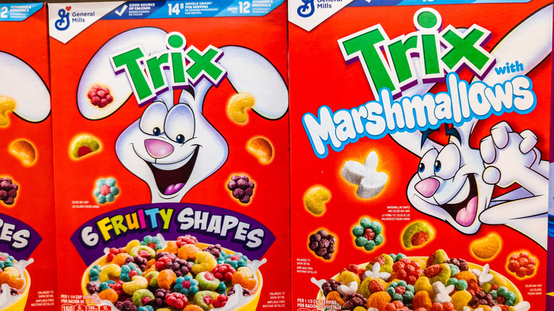 A tight view of Trix and Trix Marshmallows boxes