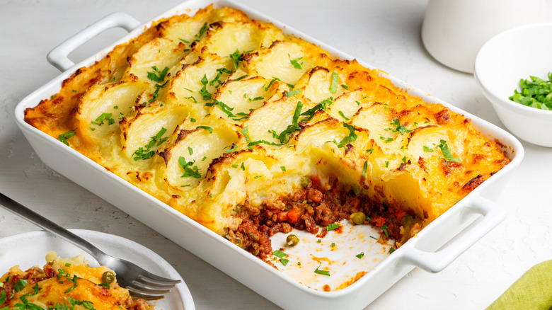 Shepherd's pie in rectangular baking dish