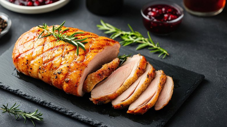 Roasted pork glazed and sliced