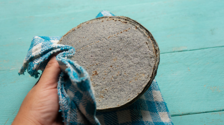 Blue masa corn tortillas.