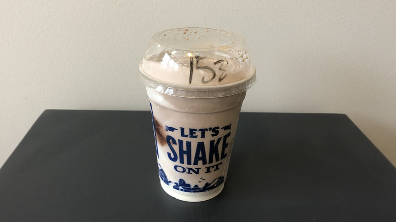 Culver's chocolate shake on table
