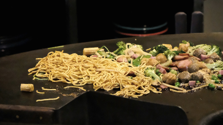 stir fry cooking on griddle