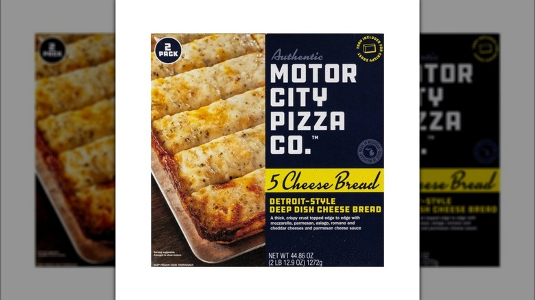 Black box of Motor City Pizza Co. 5 Cheese Bread on white background