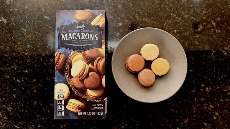 Box of Specially Selected Assorted Chocolate Macarons and a bowl of them