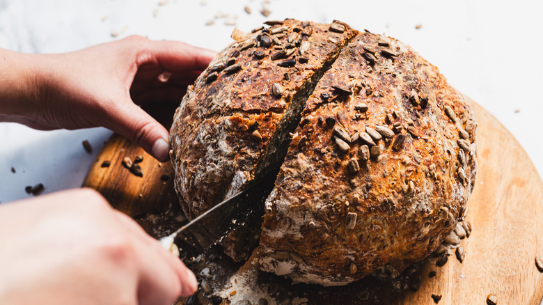 Cutting bread in two