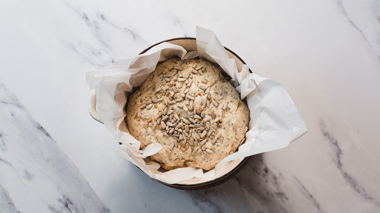 Unbaked bread in Dutch oven